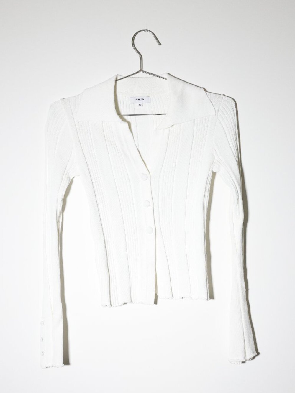 Suncoo Paris White Ribbed Knit Cardigan Womens Small Button Front Sweater